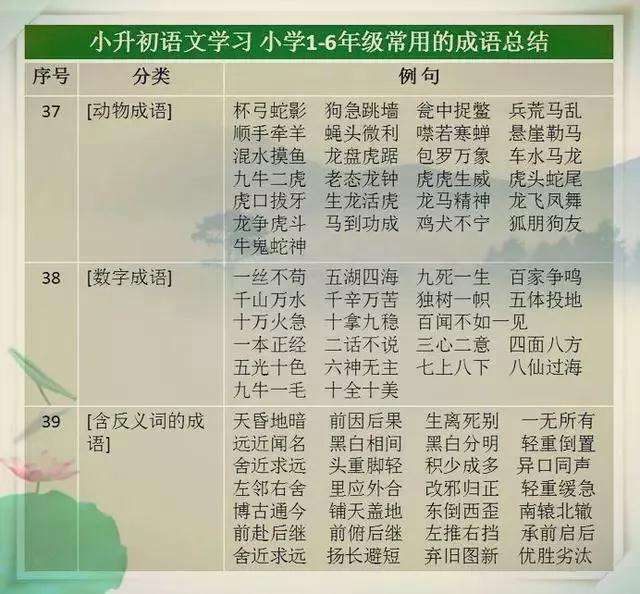 小学1－6年级常用的成语总结  龙三公子 成语 语文 教育 学习方法 第8张